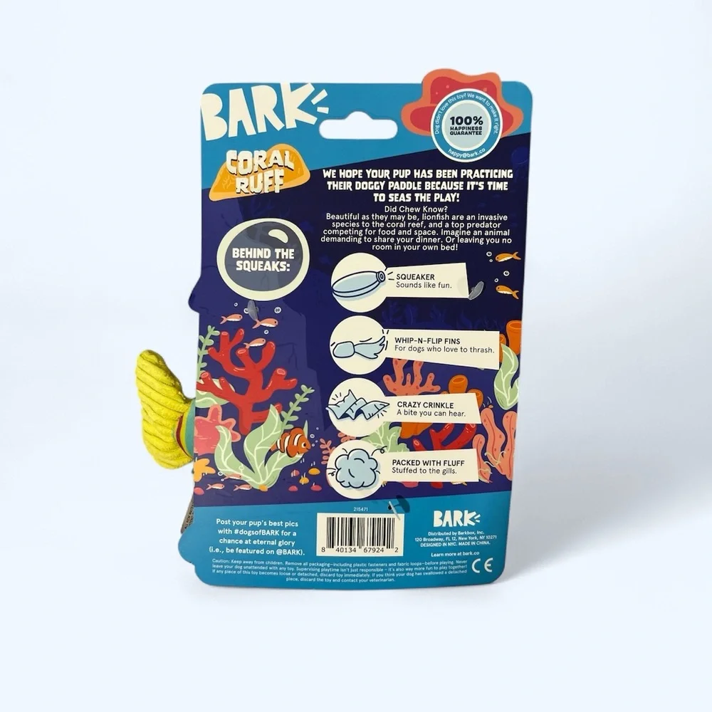 Bark Box Dog Toy LION FISH LARRY Large Coral Ruff 2023 Crinkle & Squeaky‎ NWT